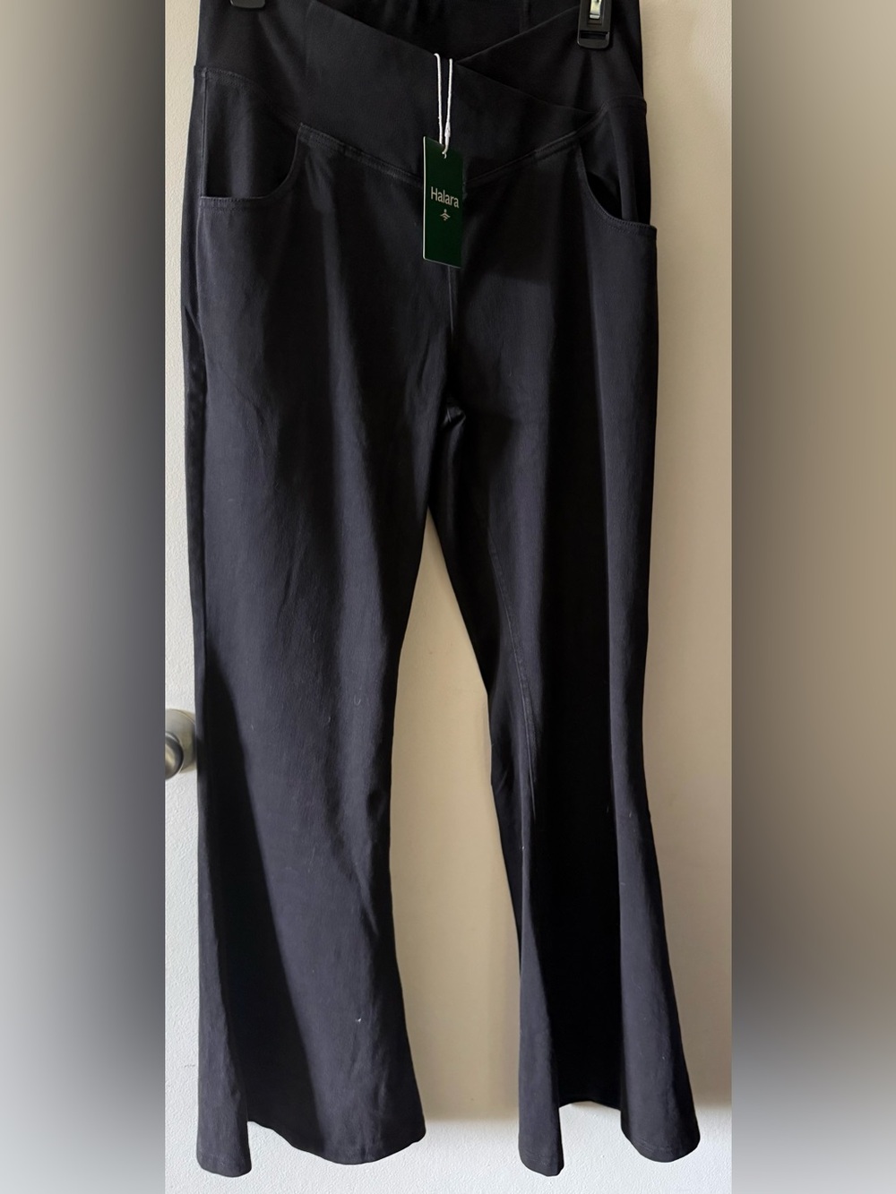 Halara Womens Black High-Waist Flared Ponte Pants